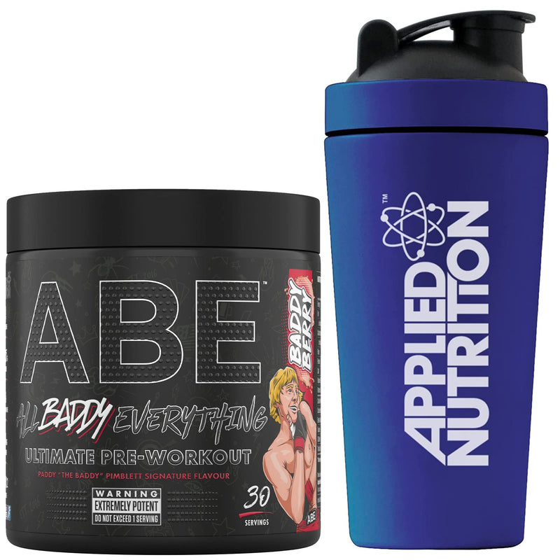 Applied Nutrition Bundle ABE Pre Workout 315g + 750ml Steel Protein Shaker | All Black Everything Pre Workout Powder, Energy & Physical Performance with Creatine, Beta Alanine (Baddy Berry) Baddy Berry - BeesActive Australia