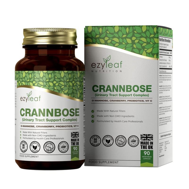 Ezyleaf CrannBose D Mannose Capsules + Probiotics CrannBerry Extract Vitamin C | 90 DMannose Capsules | D-Mannose 500mg, Lactobacillus Acidophilus Probiotic | Vegan & Allergen Free | UK ISO Certified - BeesActive Australia