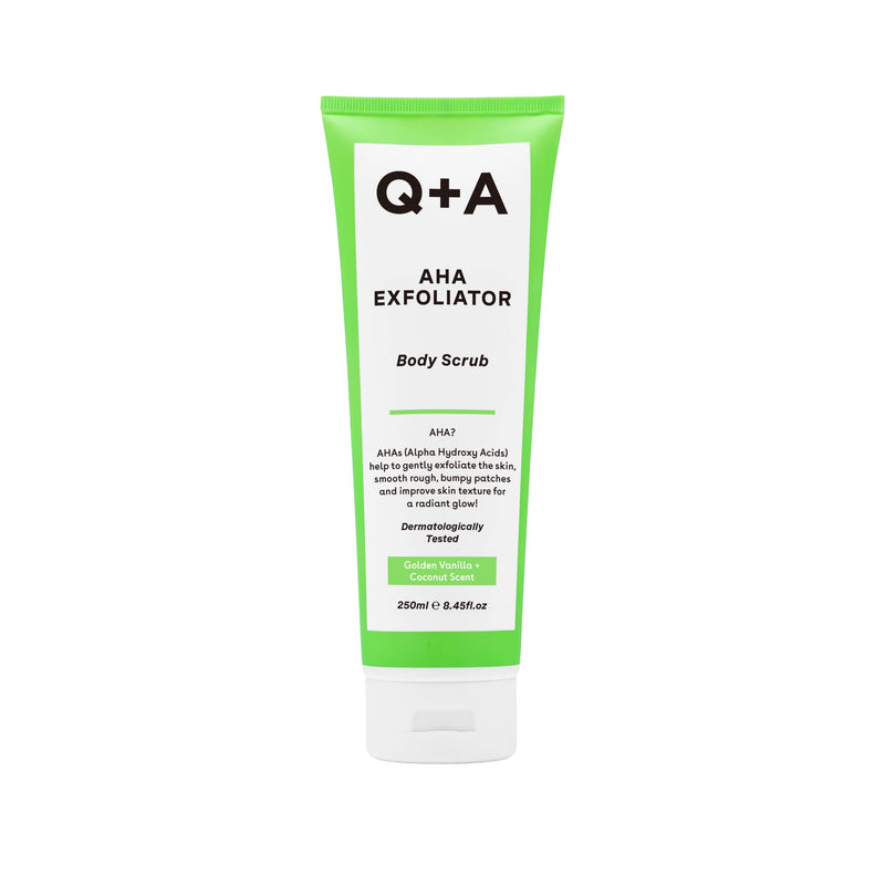 Q+A AHA Exfoliator Body Scrub for Rejuvenating Body Care, a blend of AHA�s Lactic Acid and Glycolic Acid combined with exfoliants, improves skin texture and promotes soft and supple skin, 250ml - BeesActive Australia