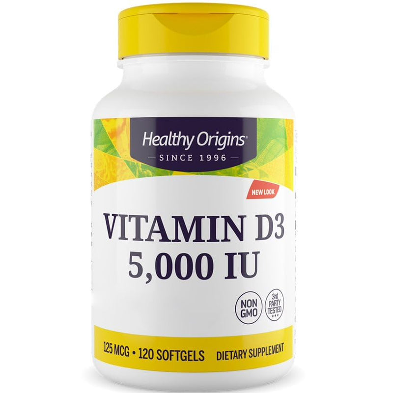 Healthy Origins, Depot Vitamin D3 125mcg (5000 IU), 1 Capsule Every 5 Days, 120 Softgels, Highly Dosed, Lab-Tested, Soy Free, Gluten Free, Non GMO - BeesActive Australia