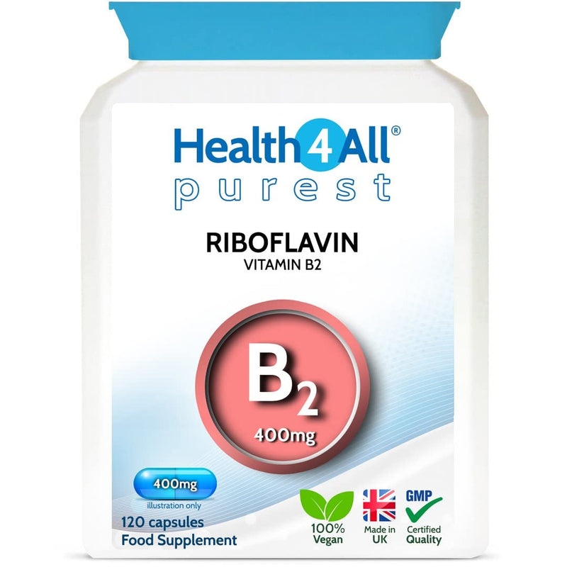 Health4All Vitamin B2 Riboflavin 400mg Migraine Support 120 Capsules (4 Months Supply) Vegan, no additives, High Strength Riboflavin Supplement - BeesActive Australia