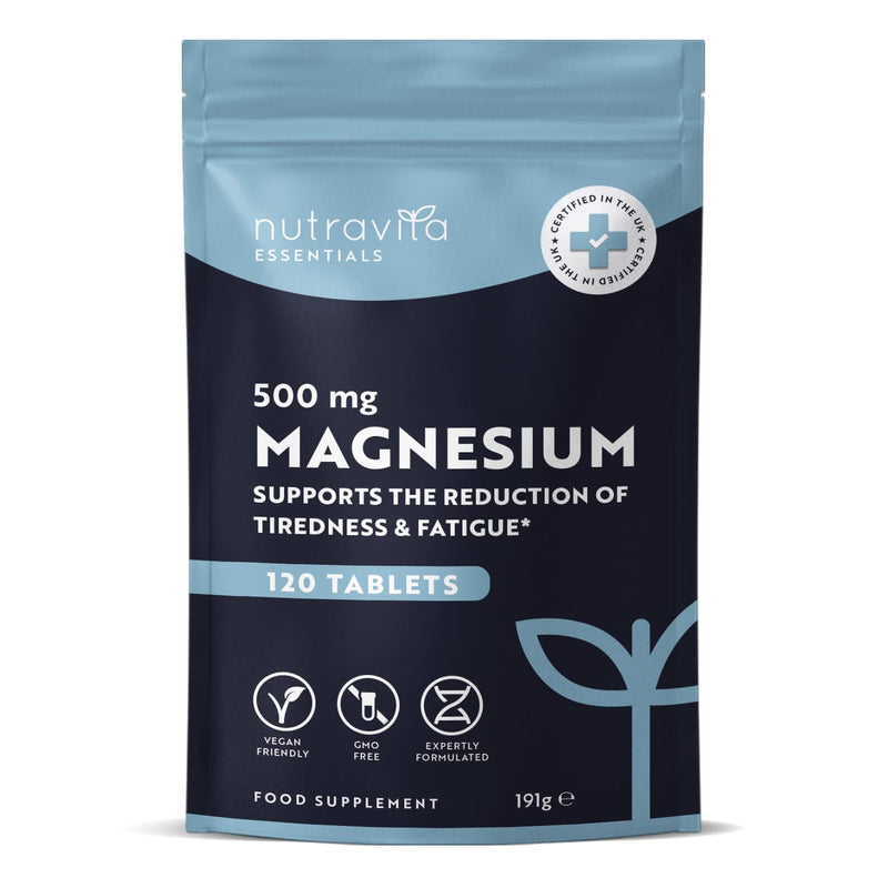 Magnesium Supplements 500mg - 120 Vegan High Strength Magnesium Tablets � 4 Month Supply � Supports Muscle Function, Tiredness, Energy, Bones, Nervous System - Letterbox Friendly - UK Made - Nutravita - BeesActive Australia