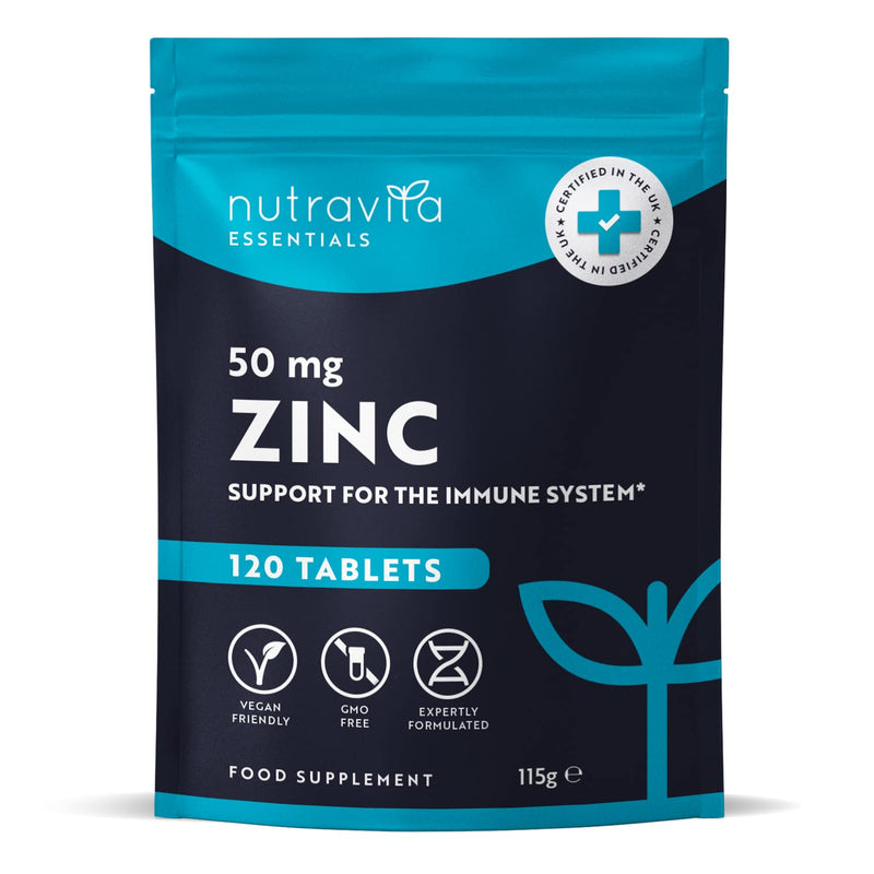 Zinc Tablets 50mg � 120 High Strength Vegan Tablets (4 Months Supply) � Highly Absorbable Zinc Supplements for Maintenance of Normal Immune System, Bones, Hair, Skin & Nails � Made in UK by Nutravita - BeesActive Australia