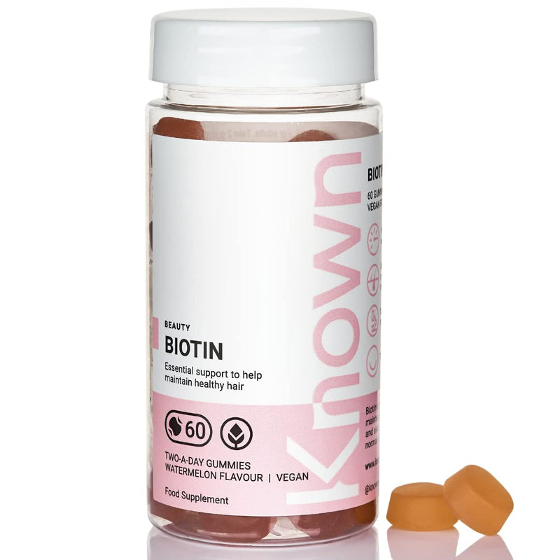 Vegan Biotin Watermelon Flavoured Gummies by Known Nutrition | for Hair, Skin and Metabolism | Watermelon Flavour | 60 Two-a-Day Vitamin Gummies | 10,000?g of Biotin per Serving (Pack of 1) - BeesActive Australia