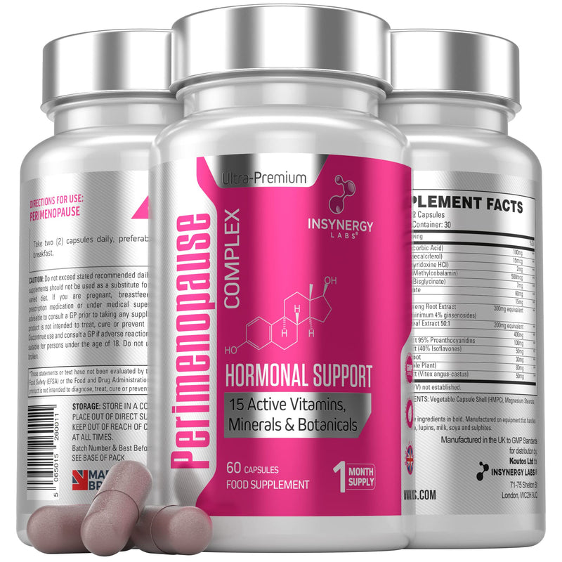 Ultra Premium Perimenopause Supplements with Black Cohosh - Highest Strength in the UK Perimenopause Vitamins Complex 15 in 1 | Menopause Relief Supplement for Women | 60 Vegan Tablets Hormone Support - BeesActive Australia
