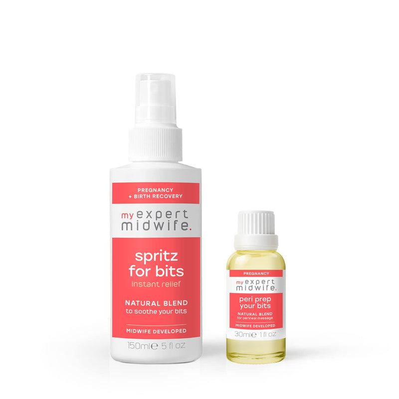 My Expert Midwife Birth Prep & Recovery Duo with Multi-Award Winning Perineal Spray Spritz for Bits and Peri Prep Your Bits Perineal Massage Oil (Pack of 2) Relief Spray and Massage Oil - BeesActive Australia