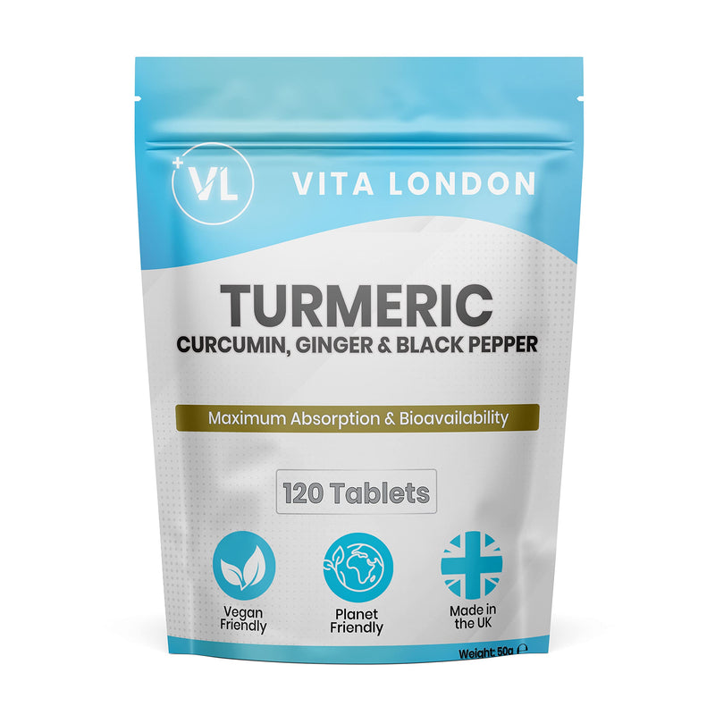 Turmeric Tablets 4000mg + Black Pepper & Ginger | 120 High Strength Curcumin Supplement Tablet (Not Capsule or Powder) | 2 Month Daily Supply | Made in UK | Vegan 120 count (Pack of 1) - BeesActive Australia
