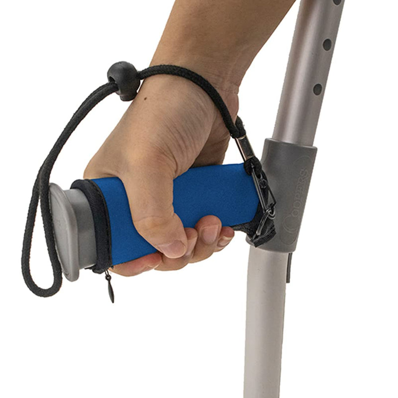 Pair of Blue Padded Neoprene Crutch Handle Covers for Comfort with Wrist Strap - by Lifeswonderful - BeesActive Australia
