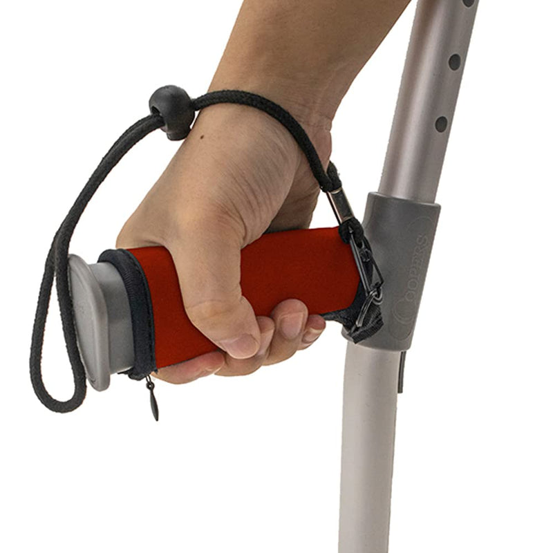 Pair of Red Padded Neoprene Crutch Handle Covers for Comfort with Wrist Strap - by Lifeswonderful - BeesActive Australia
