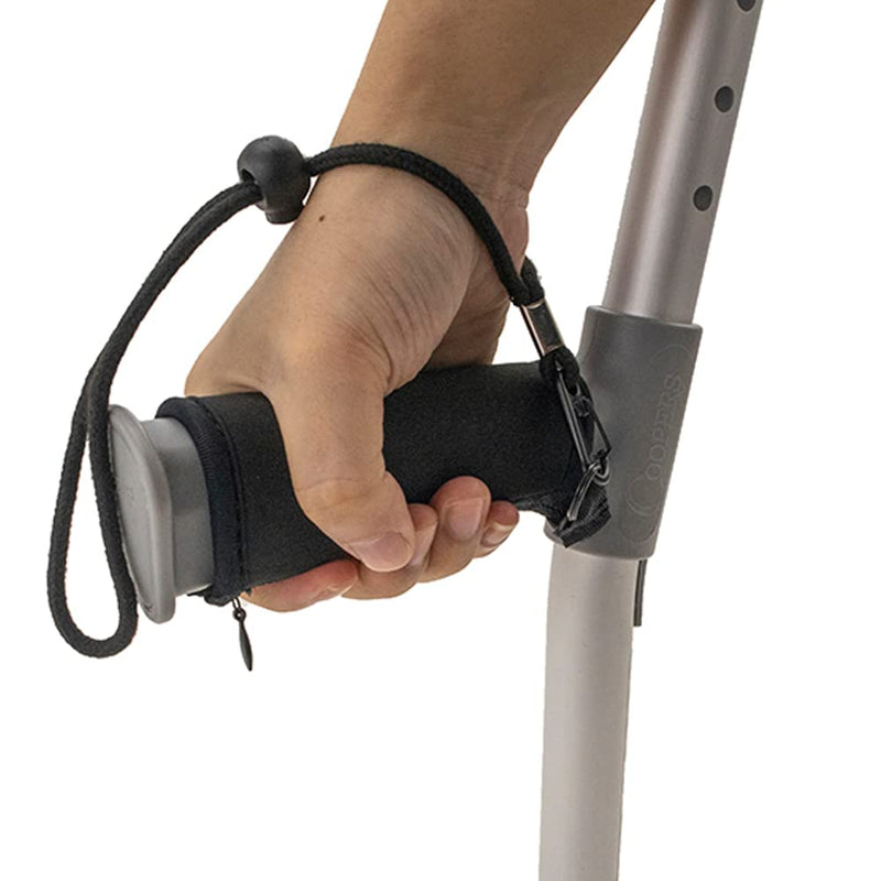Pair of Black Padded Neoprene Crutch Handle Covers for Comfort with Wrist Strap - by Lifeswonderful - BeesActive Australia