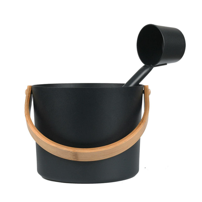 Kisbeibi 2Pcs Aluminum Sauna Bucket and Ladle Set Portable,Sauna Bucket and Long Handle Ladle Cedar,Sauna Steam Water Accessories,Bath Accessories Supplies,Accessories for Sauna Steam Room(Black) Black - BeesActive Australia