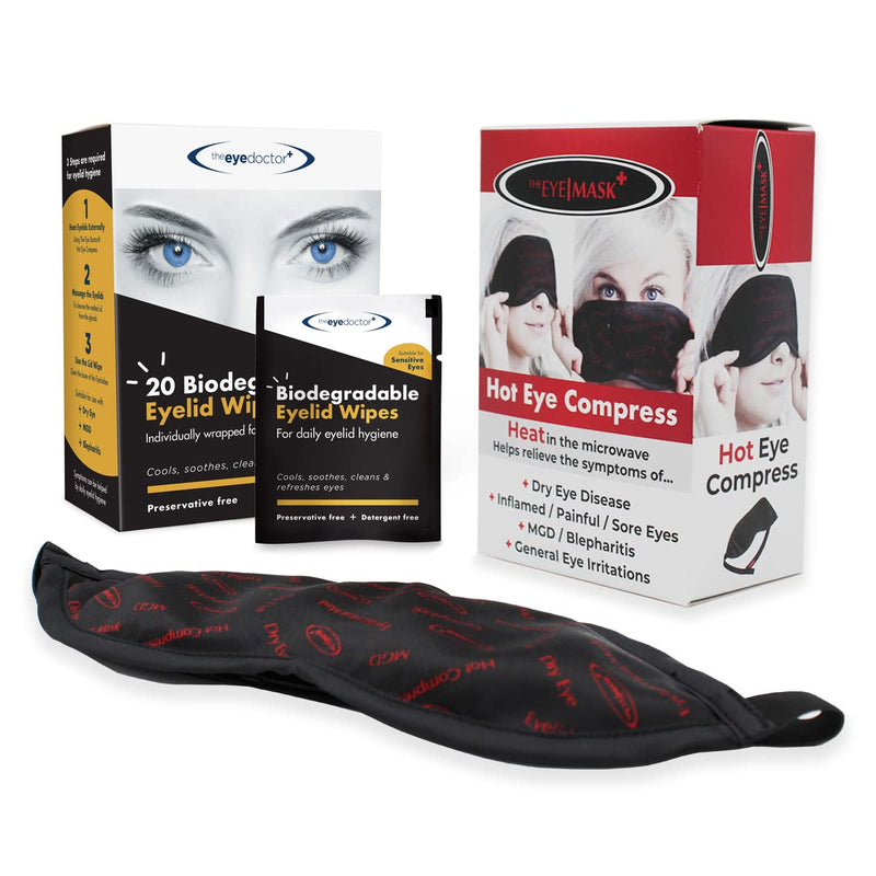 The Eye Doctor Hot Eye Compress & 20x Eyelid Wipes - Reusable Heat Bag Mask & Single Use Cleansing Wipes for Dry Eye, Blepharitis & MGD - Soothing Relief for Tired Sore Eyes Mask & 20 Wipes - BeesActive Australia