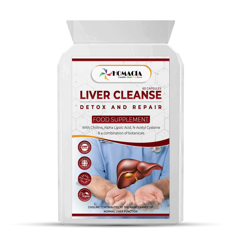 Homacia Liver Cleanse Detox and Repair Natural Supplement | Choline-Infused Natural & Vegan-Friendly | Liver Health for Women & Men | UK Made Detox Supplements - 60 Caps - BeesActive Australia
