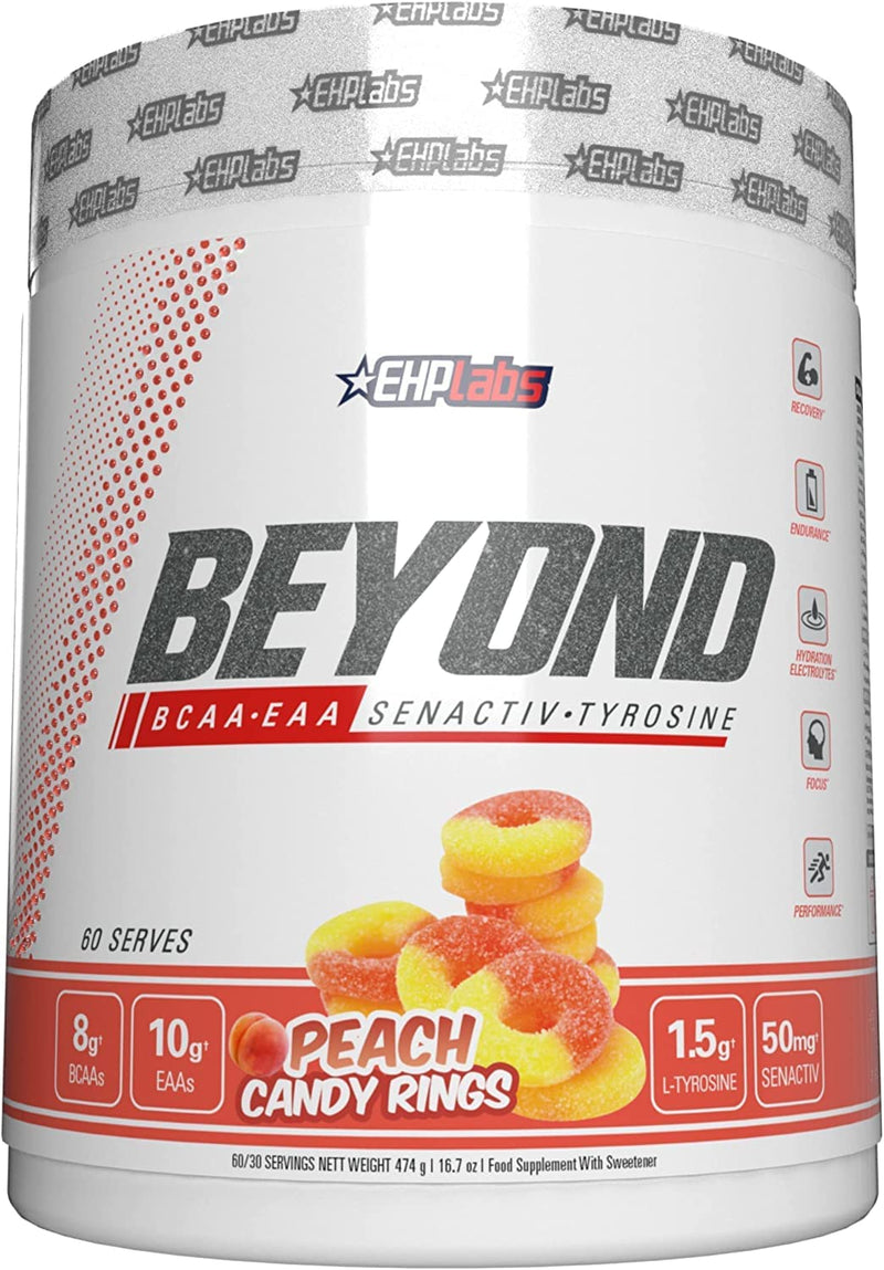 EHPlabs Beyond BCAA & EAA Powder - Branched Chain Essential Amino Acids, Post Workout Muscle Recovery Drink with Amino Acids - 10g BCAAs for Men & Women, 60 Servings (Peach Candy Rings) Peach Candy Rings - BeesActive Australia
