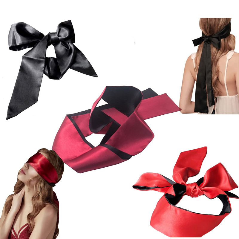 Blindfold,3 Pcs Blindfolds for Games,Eye mask for Sleeping Games Satin Silk Eye Covers Satin Sleep Mask(Black Red Rose Red) - BeesActive Australia
