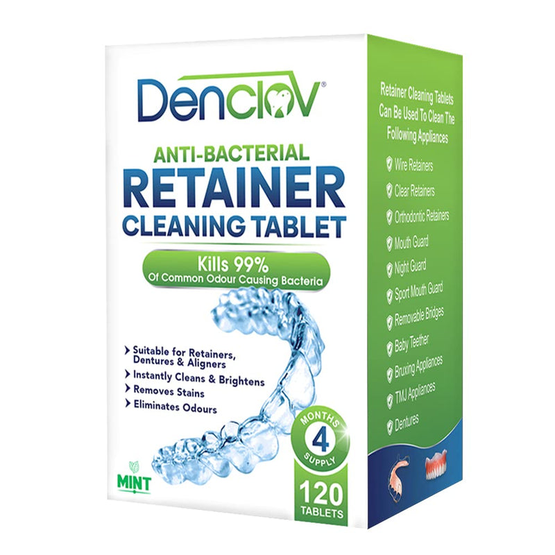 Retainer Cleaning Tablets, Fresh Brite & Stain-Free, for Invisalign, Aligners, Dentures, Mouth Guard, Denture Cleaner - 120 Tablets 4 Month Supply - BeesActive Australia