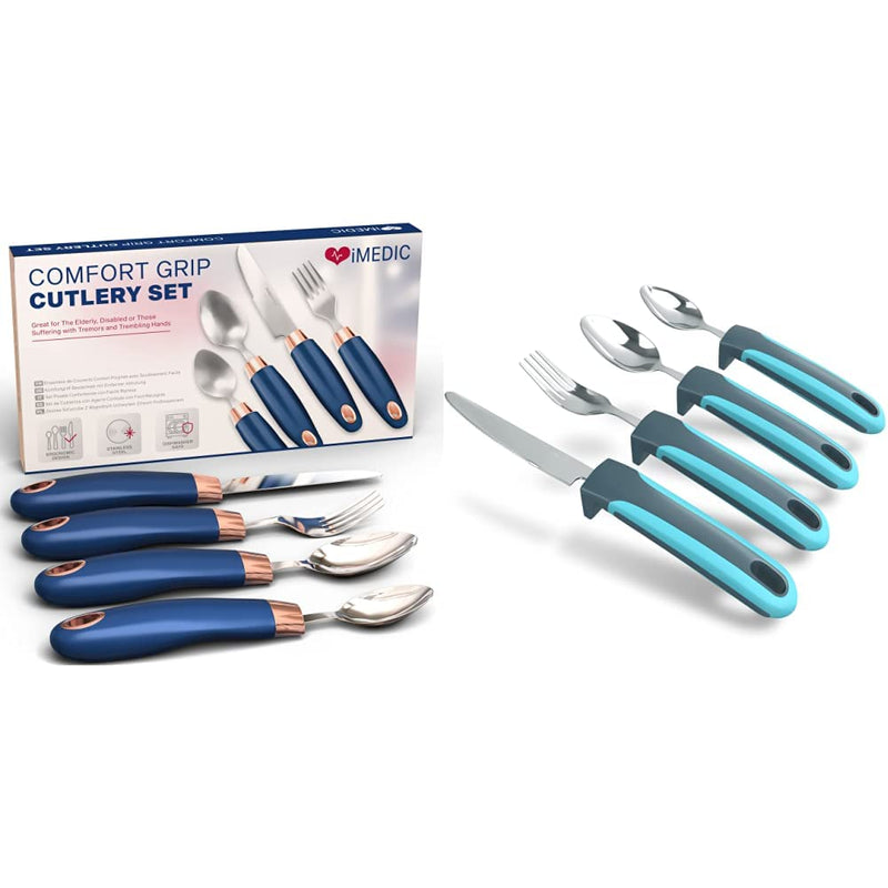 iMedic Designer Easy Grip Cutlery for Adult - Cutlery for Disabled Hands - 1 Set & Easy Grip Cutlery - Great for The Elderly, Disabled Or Those Suffering with Tremors and Trembling Hands. + iMedic Easy Grip Cutlery - BeesActive Australia