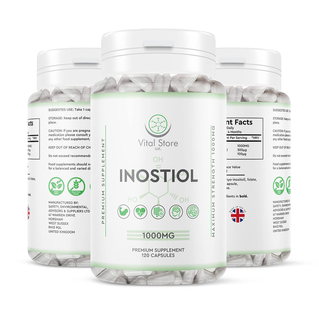 Inositol with Chromium & Folate 1000mg Vegan Capsules -120 Days Supply 4 Months - Vitamin b8 Vegan High Strength - UK Manufactured - BeesActive Australia