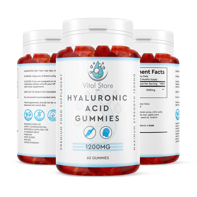 Hyaluronic Acid 1000mg Gummies - 60 Count - (2 Months Supply). High Stregnth Vegan Hyaluronic Acid Supplement - Non-GMO/Gluten Free/Halal - BeesActive Australia