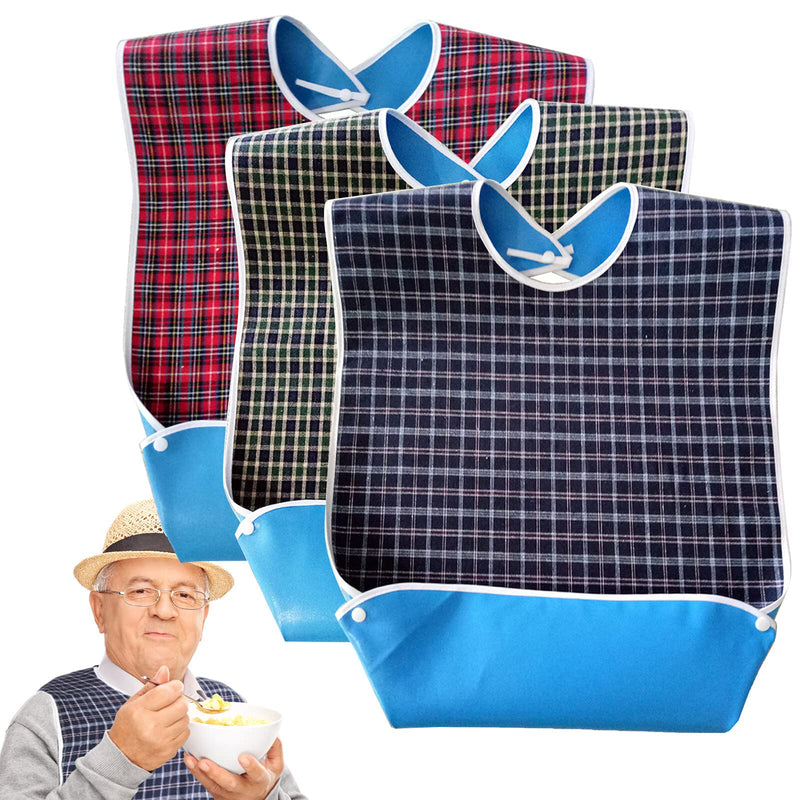 Adult Bibs - 3 Pack Waterproof Adult The Eldly Bib with Snaps, Reusable Adult Bib for Eating, Washable Dining Bibs for Elderly, Clothing Protector for Elderly Men Women and Disabled (Blue, Green, Red) - BeesActive Australia