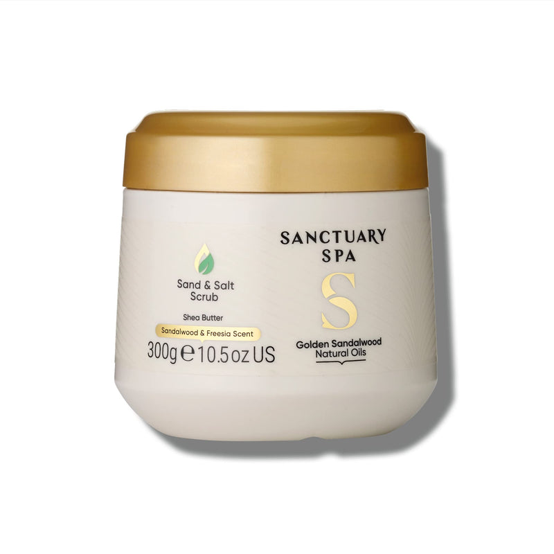 Sanctuary Spa Golden Sandalwood Sand and Salt Scrub, 92% Natural Body Exfoliator, Mineral Oil Free, Cruelty Free & Vegan, 300g - BeesActive Australia