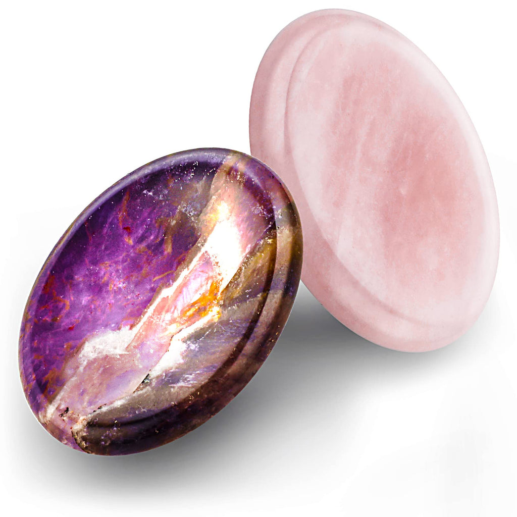 2 Pcs Thumb Worry Stones for Anxiety Chakra Stones Pink Crystal Amethyst Healing Crystal Chakra Meditation Gift - BeesActive Australia