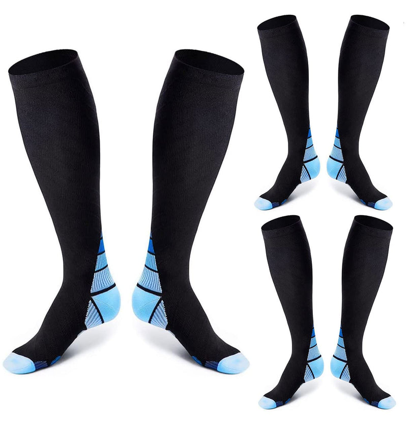 Compression Socks for Men and Women (3 Pairs) 20-30 mmhg Medical Compression Stocking for Swelling, Nurse Blue XXL - BeesActive Australia