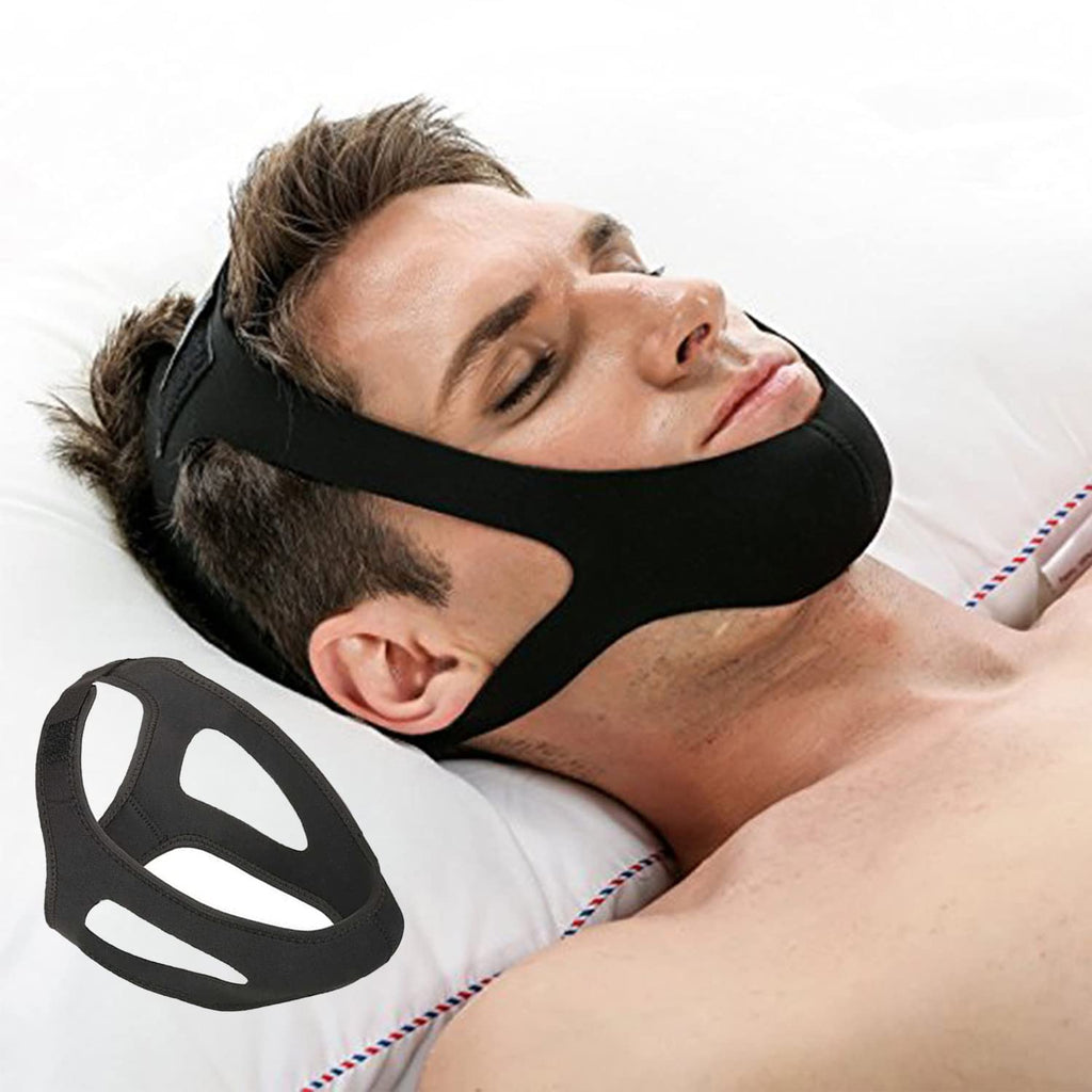 Anti Snoring Chin Strap Stop Snoring Aids Breathable Stop Snore Chin Strap Snoring Solution Snore Stopper Adjustable Anti Snoring Belt Stop Snoring Device for Men, Women, CPAP Users, Mouth Breather Black - BeesActive Australia