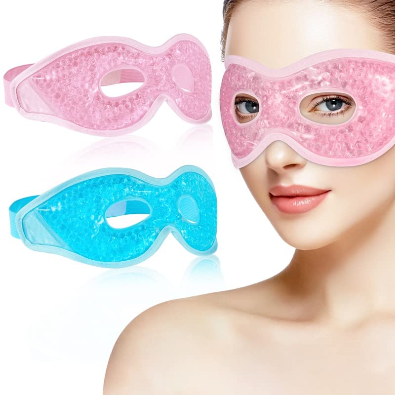 Heyu-Lotus 2 Pcs Cooling Eye Mask, Reusable Gel Eye Mask for Puffy Eyes Freezer Eye Mask Hot Cold Therapy Eye Mask for Swollen Eyes, Dark Circle, Swollen Eyes, Stress, Headache, Migraine(Blue&Pink) Blue&pink - BeesActive Australia