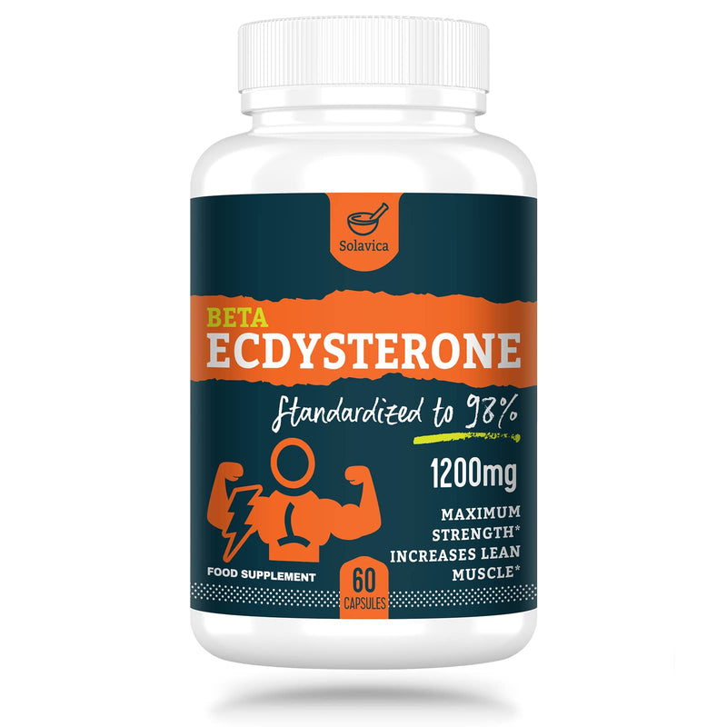 Solavica Beta Ecdysterone Supplement 1200mg -98% Maximum Purity Ecdysterone for Lean Muscle Building & Strength Gains, Promotes Endurance & Muscle Growth (60 Capsules)-1 Month Supply 60 Count(Pack of 1) - BeesActive Australia