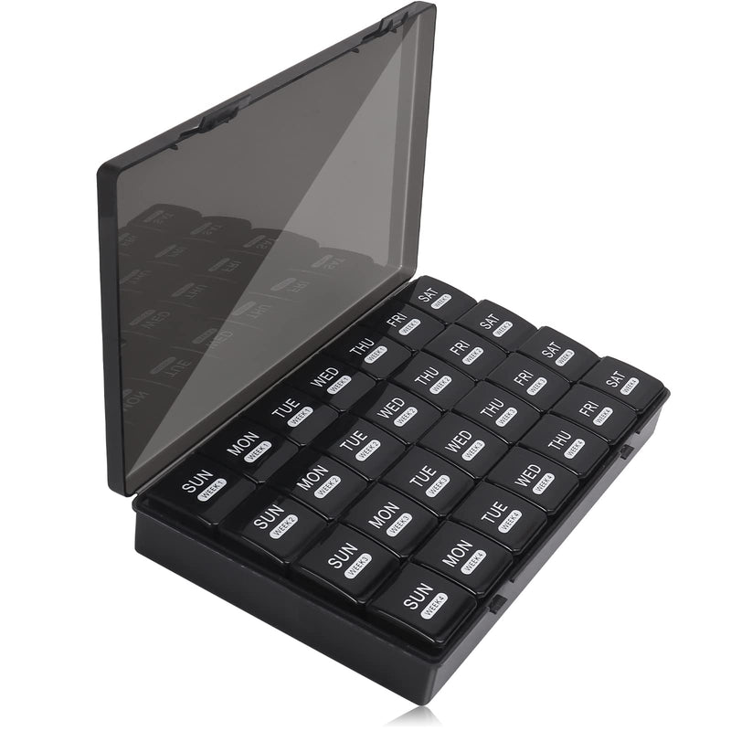 Monthly Pill Box Organiser, Happybase 28 Day Pill Box, Travel Tablet Organizer, 4 Weeks One Month Pill Cases with Dust-Proof Container for Vitamins, Cod Liver Oil, Supplements and Medication （Black) Black - BeesActive Australia