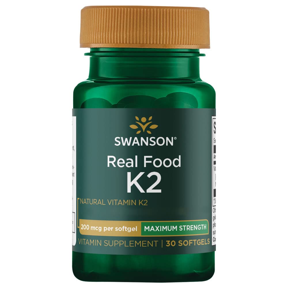 Swanson, Real Food K2 (Menaquinone MK-7), 200mcg, 30 Softgels, Highly Dosed, Lab-Tested, Soy Free, Gluten Free, Non-GMO - BeesActive Australia