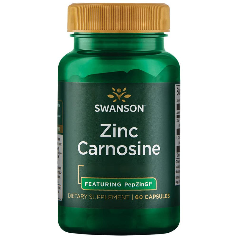 Swanson, Zinc Carnosine (PepZinGI), 60 Capsules, High Dose, Lab-Tested, Soy Free, Gluten Free, Non-GMO - BeesActive Australia
