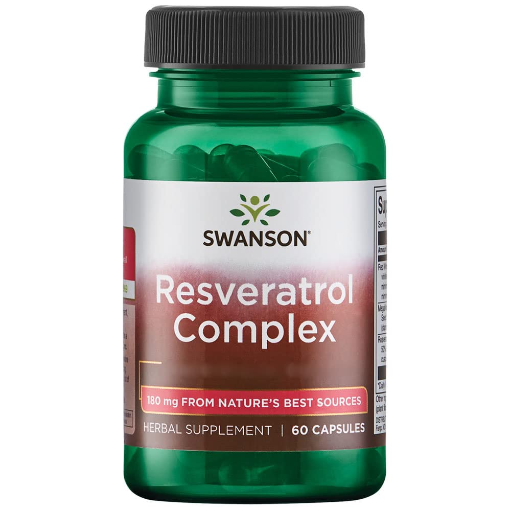 Swanson, Resveratrol Complex, 180mg, 60 Capsules, Highly Dosed, Lab-Tested, Soy Free, Gluten Free, Non-GMO - BeesActive Australia