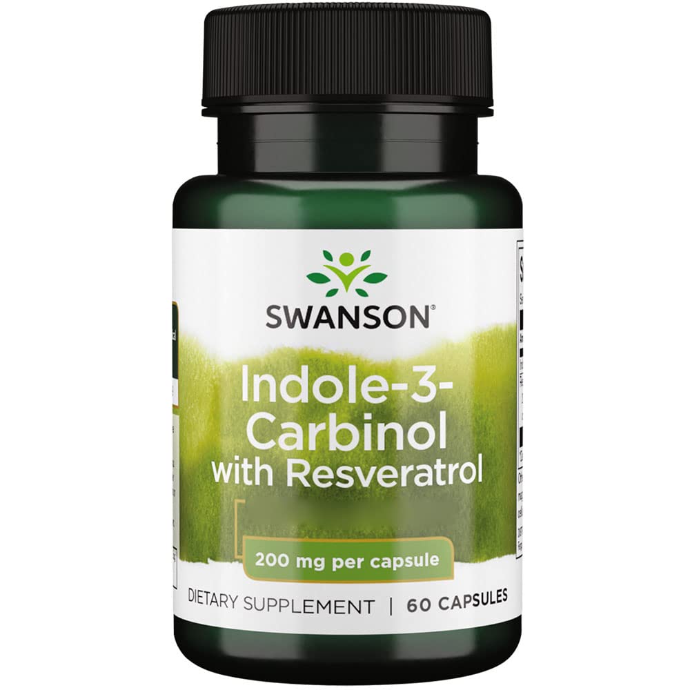 Swanson, Indole-3-Carbinol with Resveratrol, 200mg, 60 Capsules, High Dose, Lab-Tested, Soy Free, Gluten Free, Non-GMO - BeesActive Australia
