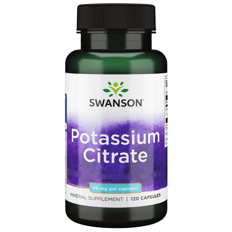 Swanson, Potassium Citrate, 99mg Potassium per Capsule, 120 Capsules, Highly Dosed, Lab-Tested, Soy Free, Gluten Free, Non-GMO - BeesActive Australia