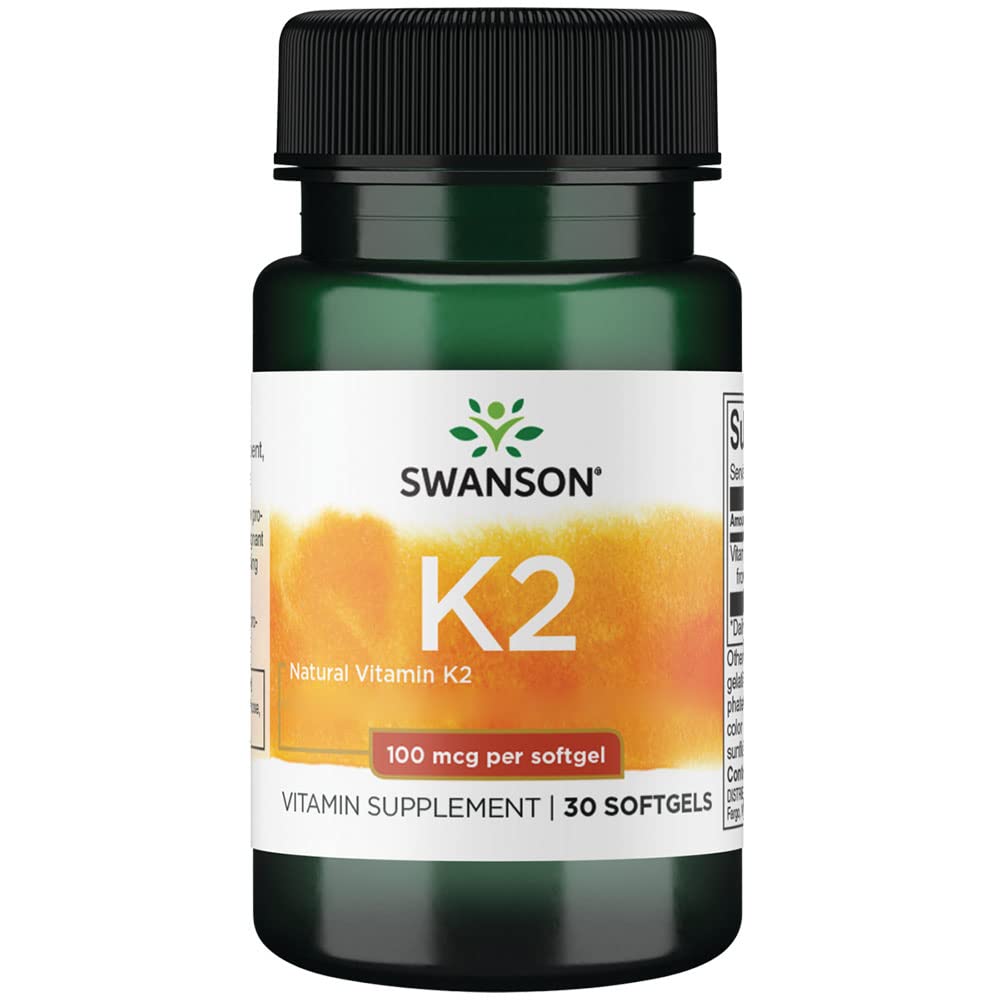 Swanson, Vitamin K2 (Menaquinone MK-7), 100mcg, 30 Softgels, Highly Dosed, Lab-Tested, SOYA Free, Gluten Free, Non-GMO - BeesActive Australia