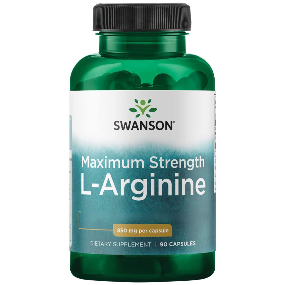 Swanson, Maximum Strength L-Arginine, 850mg, 90 Capsules, Amino Acid, High Dose, Lab-Tested, Soy Free, Gluten Free, Non-GMO - BeesActive Australia