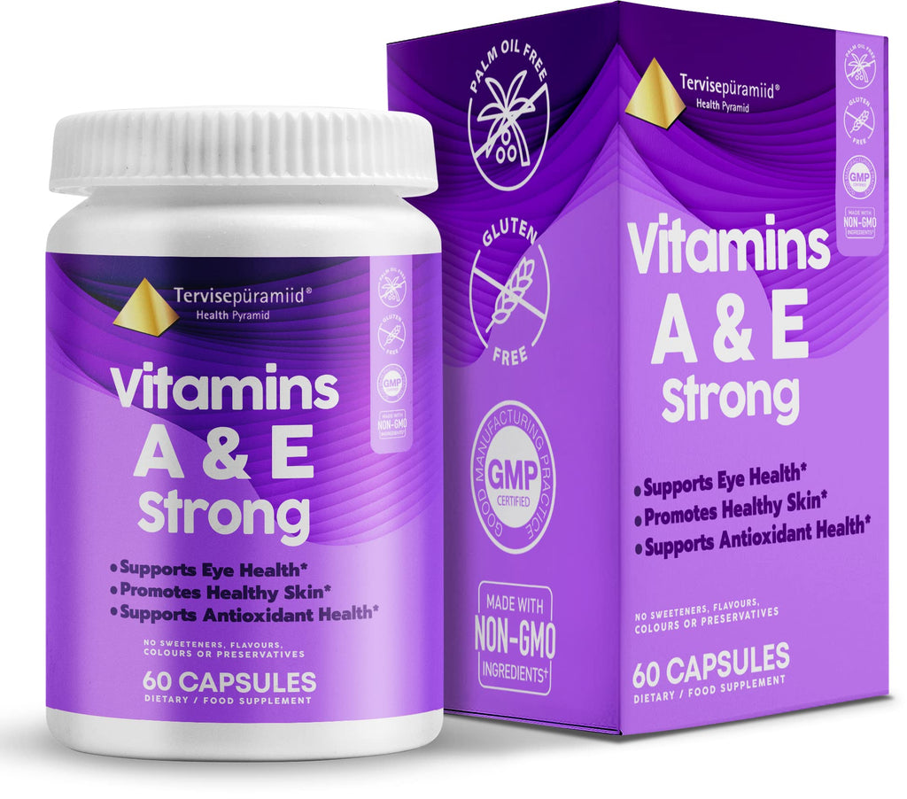 Health Pyramid Vitamins A & E Strong for Healthy Vision and Healthy Skin Supports Eye Health, Bone Health, Skin Texture, Circulatory Health, and Helps Maintain Vision, 60 Vegan Capsules - BeesActive Australia