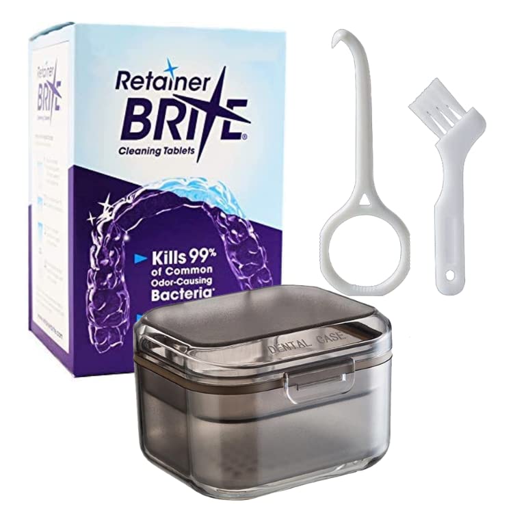 Dental Retainer Cleaning Kit with Case and Retainer Brite(96 Tablets) for Plaque, Tartar, Mouth Guard, Dentures Silicone Material Portable Orthodontic for Travel Retainer Cleaning (Black) Black - BeesActive Australia