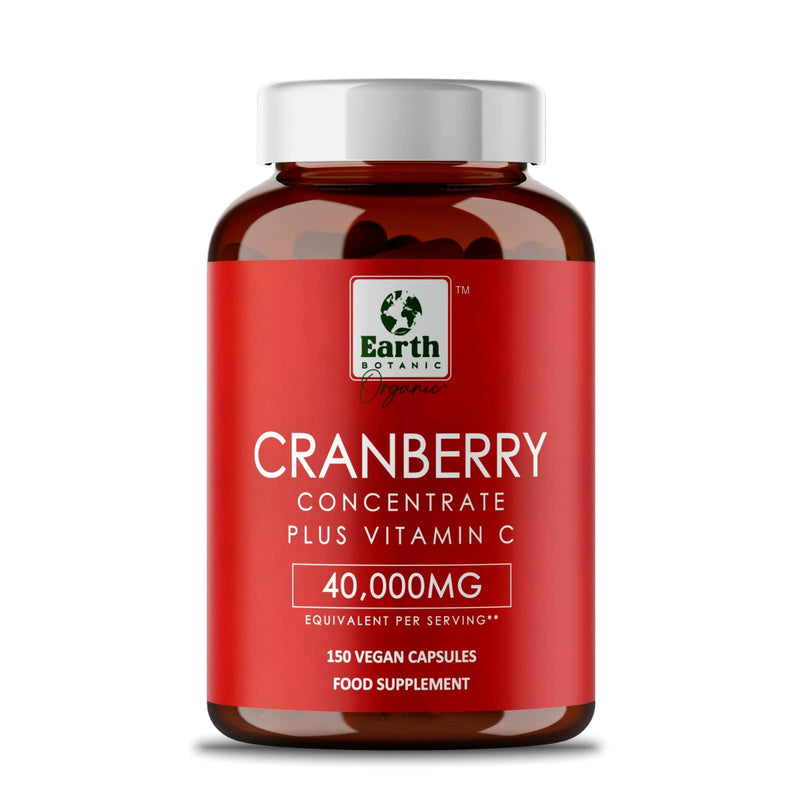 Earth BOTANIC Organic Cranberry Capsules 40,000mg High Strength | 150 Concentrated Pills Cranberry Extract Complex with Vitamin C Supplements - BeesActive Australia