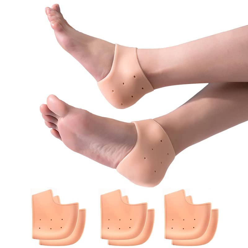 Heel Protectors,6 Pcs Silicone Heel Protectors,Strong and Breathable Heel Protectors, Heel Cups for [Fast Heel Pain Relief],Suitable For Men And Women Dry Cracked Heel Plantar Fasciitis(colourof skin) - BeesActive Australia