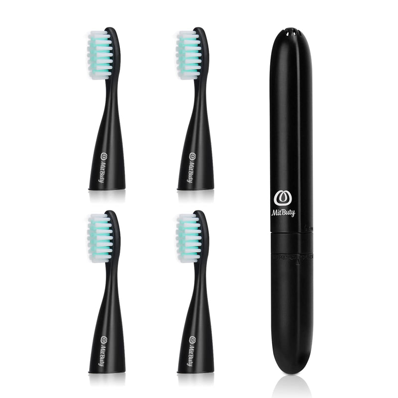 MitButy Travel Electric Toothbrush with 4 Brush Heads, Battery Operated Waterproof Portable Sonic Electric Toothbrush Set - with Snap-on Travel Case Ideal for Travelling/Business/Holiday/Gym/Office Toothbrush (Black) - BeesActive Australia