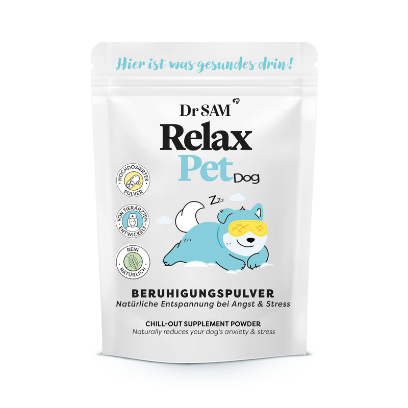 Dr. SAM Premium Anti-Stress Powder for Dogs – RelaxPet as a Natural Soothing Agent for Relaxation from Anxiety and Stress – Peace When Travelling and Special Occasions – High Dose – 45 g Hund