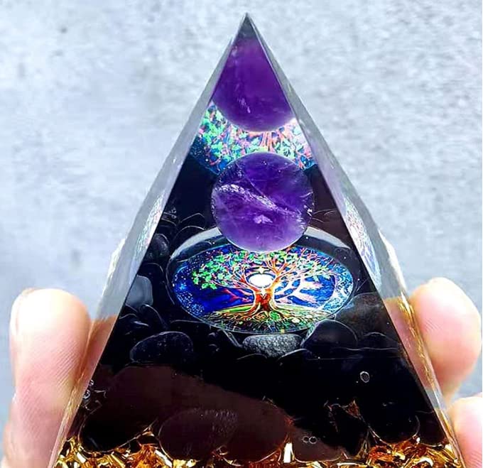 VNSTKWW Moonstone Crystal Orgone Pyramid Ogan Crystal Energy Tower Nature Amethyst Obsidianite Reiki Chakra Crushed Stone Flower of Life Crystal Orgonite Healing Chakra Pyramid Gift for Friend Orchid - BeesActive Australia