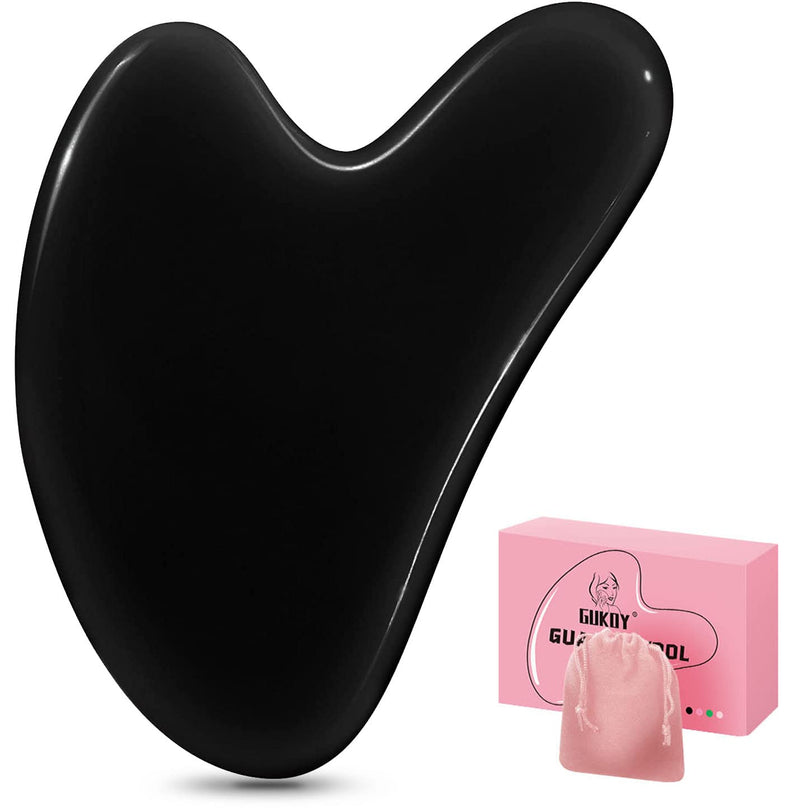Gua Sha Tool Guasha Massage Tool 100% Natural Jade Stone for Face Care, Relieve Wrinkle Eye Puffiness Treatment, Back Spa (Black) Black - BeesActive Australia