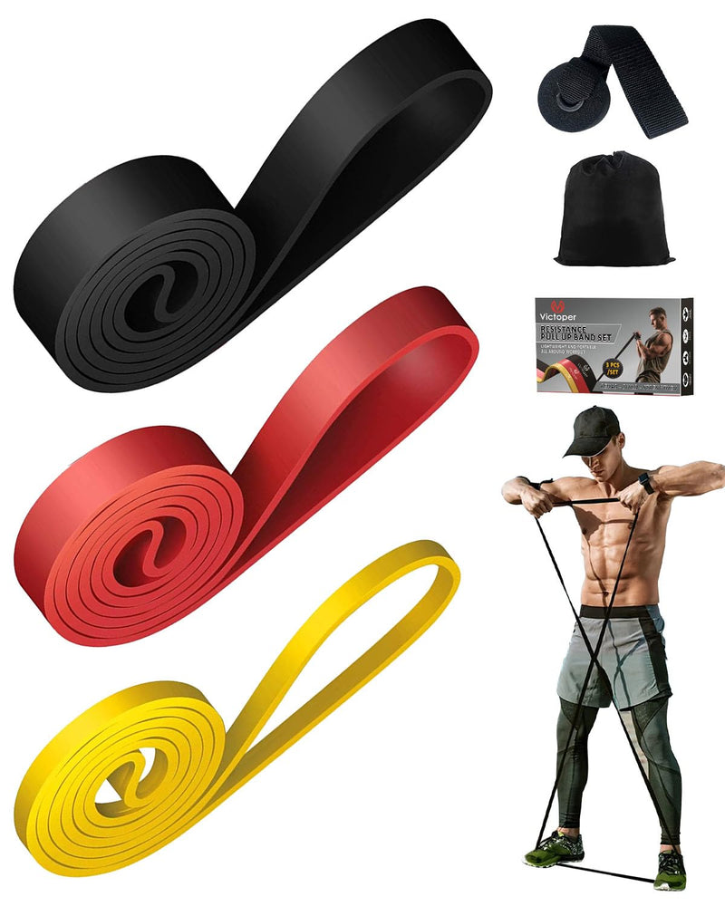 Victoper Resistance Bands（3 Pieces）Pull Up Bands Gym Bands Resistance for Exercise Strength Training Fitness Pilates Yoga Stretch Toning，Pull up Resistance Band Includ Door Anchor and Storage Bag Yellow/Red/Black - BeesActive Australia