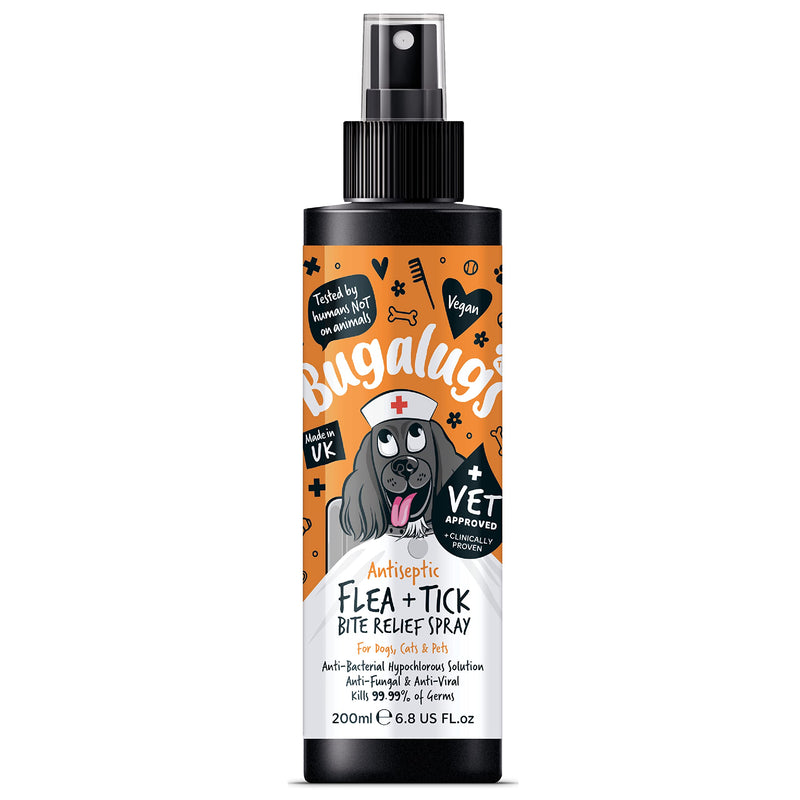 BUGALUGS Insect Bite Relief Antiseptic spray for dogs 200ml, puppy, cats & pets - Dog grooming Antibacterial, Antifungal for dog itchy skin relief - use alongside our flea shampoo for dogs