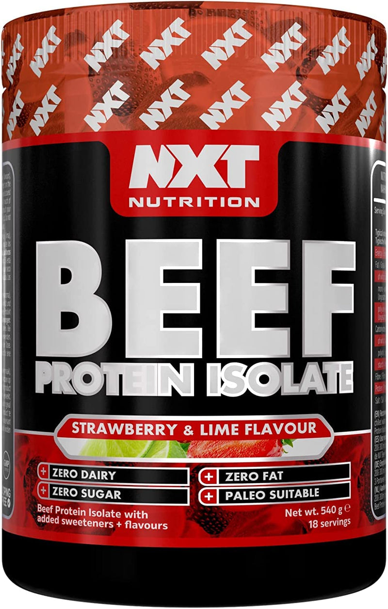 NXT Beef Protein Isolate 540g - High Protein Powder in Natural Amino Acids - Paleo, Keto Friendly - Dairy and Gluten Free | 540g (Strawberry & Lime) - BeesActive Australia