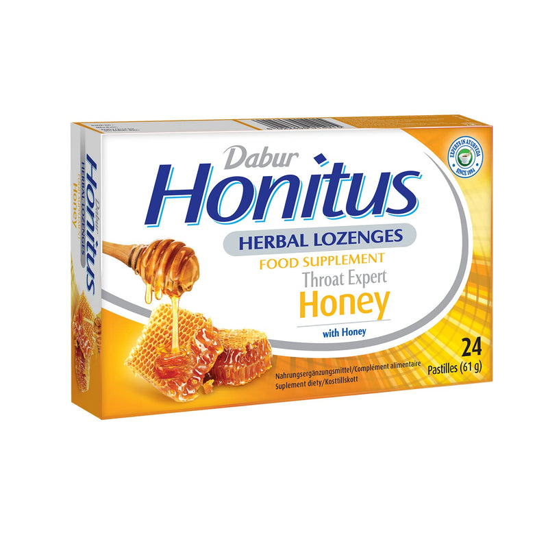 Dabur Honitus Herbal Lozenges | Effective Relief from Cough & Sore Throat Pain | Honey Flavor - 24 Lozenges - BeesActive Australia